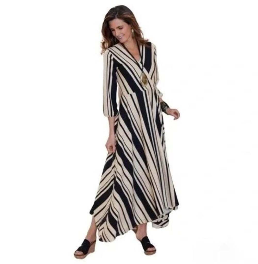 NWT Soft Surroundings Chanson De La Fontaine Maxi Dress 🖤 Black,Ecru  🤍 Sz Med